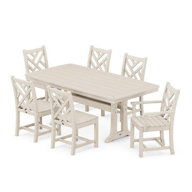 POLYWOOD Chippendale 7-Piece Nautical Trestle Dining Set - Sand